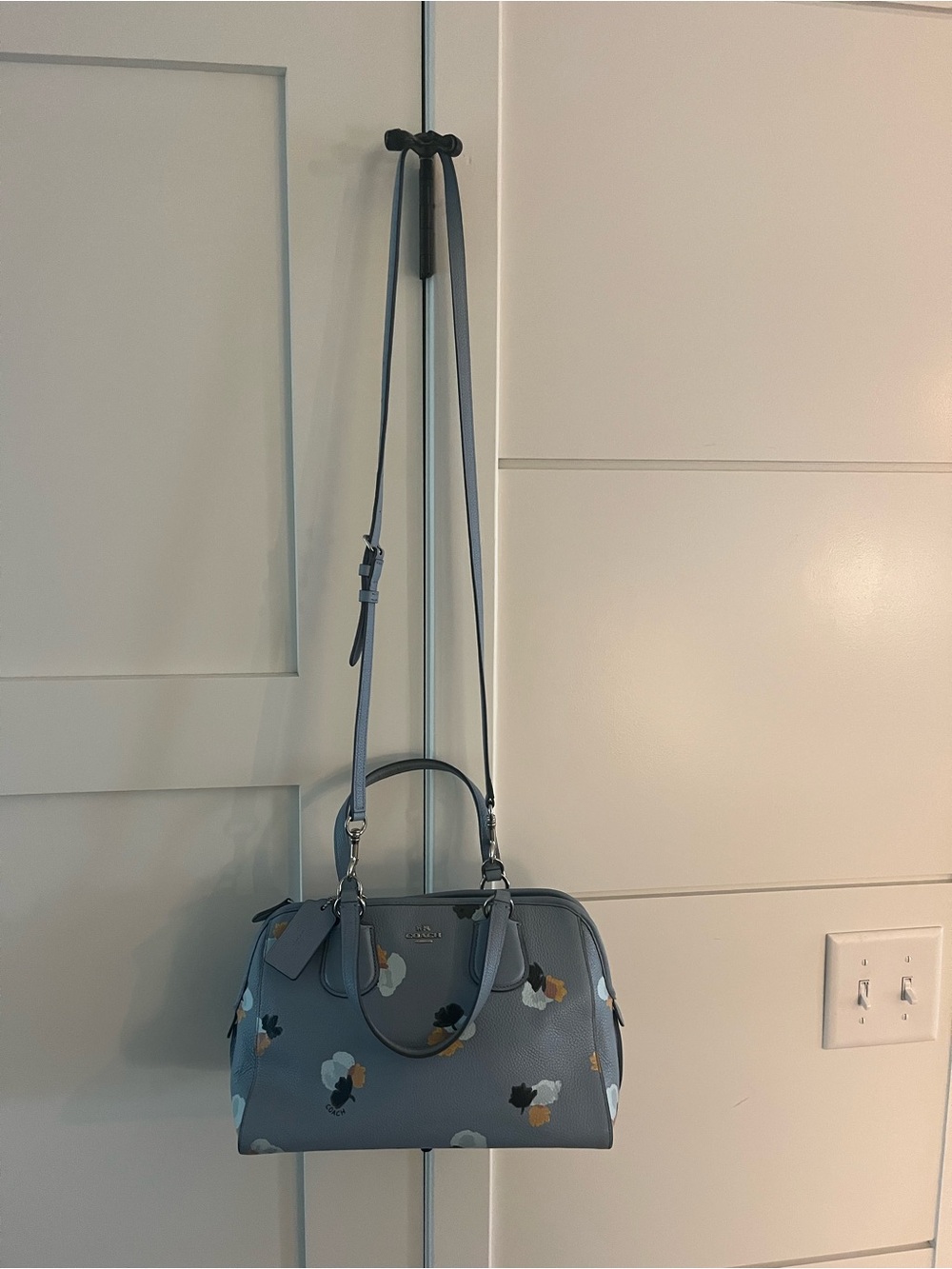 COACH Nolita Blue Floral Print Pebbled Leather Satchel Tote Shoulder Bag 37176